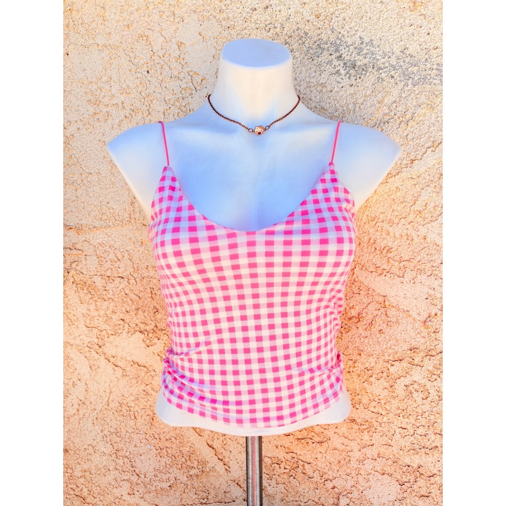 Y2K Gaze Pink Gingham V-Neck Spaghetti Strap Camisole Tank Top Small #5